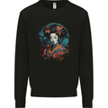 Geisha Girl With Flowers Fantasy Mens Sweatshirt Jumper Black