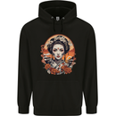 Geisha Girl With Flowers Mens 80% Cotton Hoodie Black