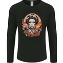 Geisha Girl With Flowers Mens Long Sleeve T-Shirt Black