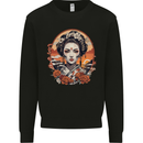Geisha Girl With Flowers Mens Sweatshirt Jumper Black