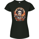 Geisha Girl With Flowers Womens Petite Cut T-Shirt Black