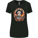 Geisha Girl With Flowers Womens Wider Cut T-Shirt Black