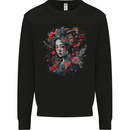 Geisha Girl With Flowers & Butterflies Fantasy Kids Sweatshirt Jumper Black