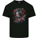 Geisha Girl With Flowers & Butterflies Fantasy Kids T-Shirt Childrens Black