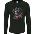 Geisha Girl With Flowers & Butterflies Fantasy Mens Long Sleeve T-Shirt Black