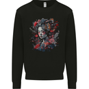 Geisha Girl With Flowers & Butterflies Fantasy Mens Sweatshirt Jumper Black