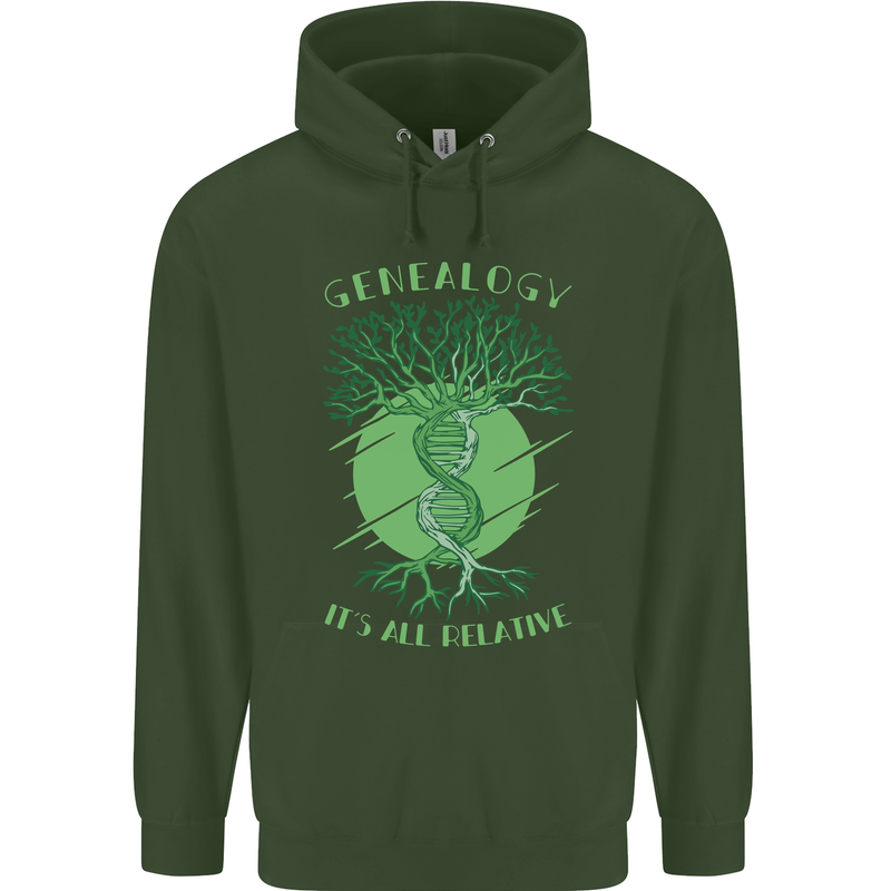 Genealogy Its All Relative Funny DNA Ancestry Childrens Kids Hoodie Forest Green