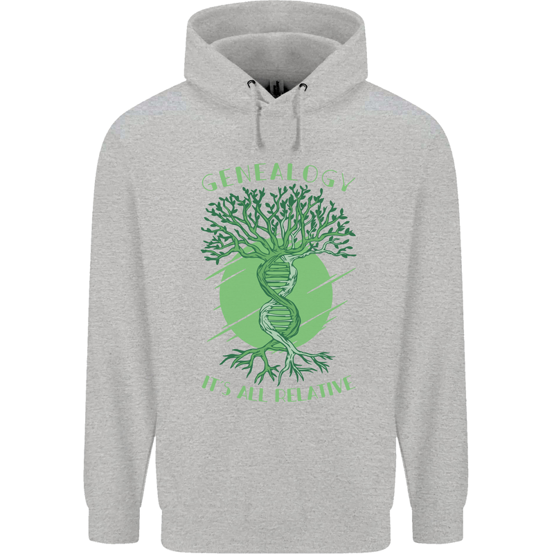 Genealogy Its All Relative Funny DNA Ancestry Childrens Kids Hoodie Sports Grey