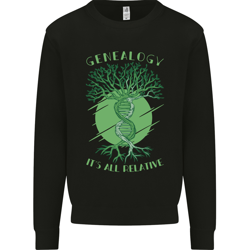 Genealogy Its All Relative Funny DNA Ancestry Kids Sweatshirt Jumper Black