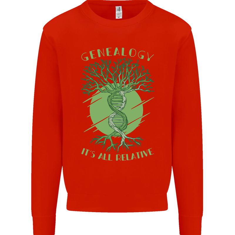 Genealogy Its All Relative Funny DNA Ancestry Kids Sweatshirt Jumper Bright Red