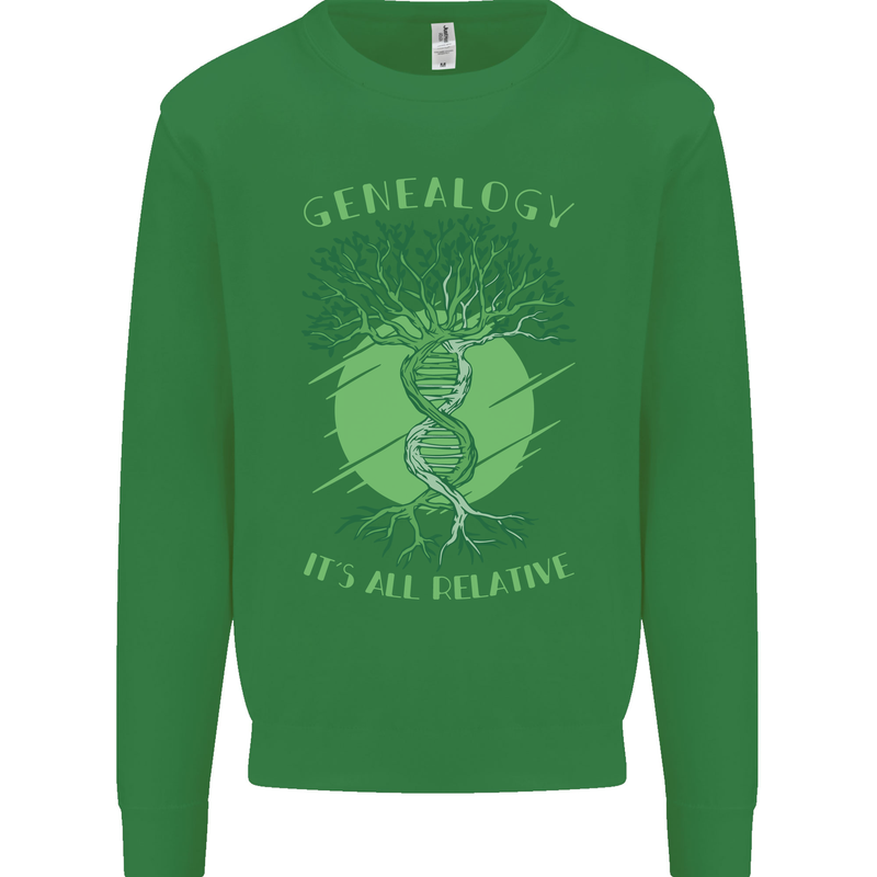 Genealogy Its All Relative Funny DNA Ancestry Kids Sweatshirt Jumper Irish Green