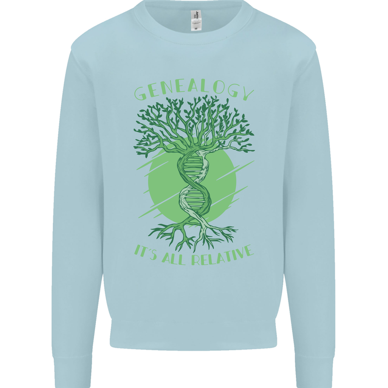 Genealogy Its All Relative Funny DNA Ancestry Kids Sweatshirt Jumper Light Blue