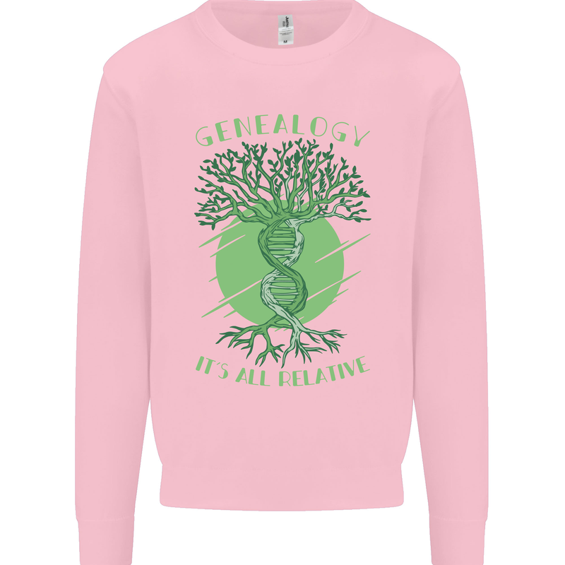 Genealogy Its All Relative Funny DNA Ancestry Kids Sweatshirt Jumper Light Pink
