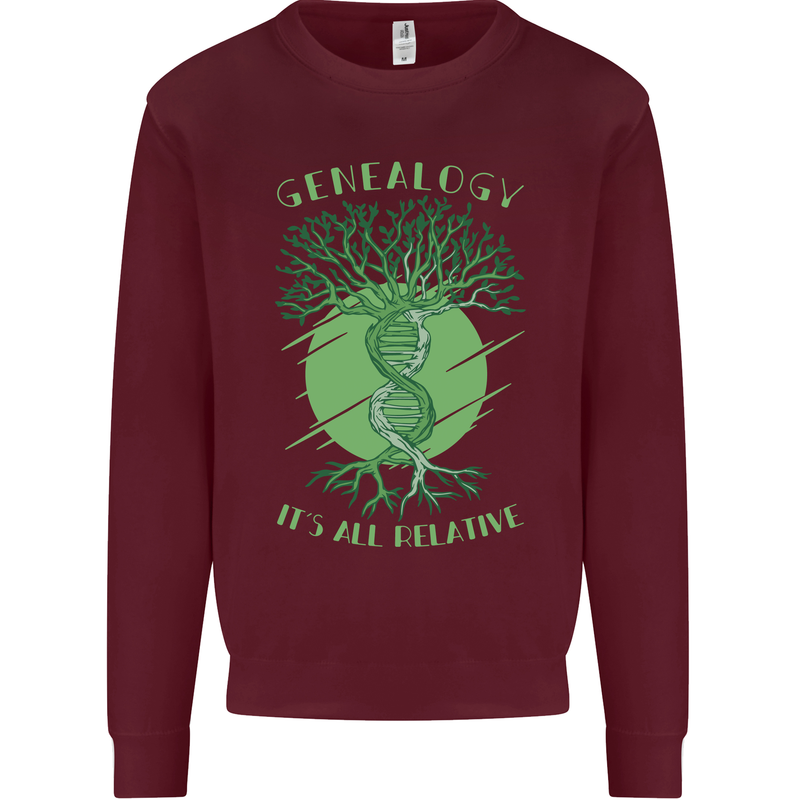 Genealogy Its All Relative Funny DNA Ancestry Kids Sweatshirt Jumper Maroon