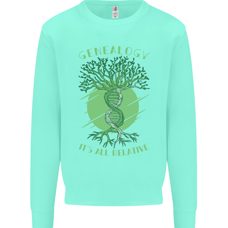 Genealogy Its All Relative Funny DNA Ancestry Kids Sweatshirt Jumper Peppermint