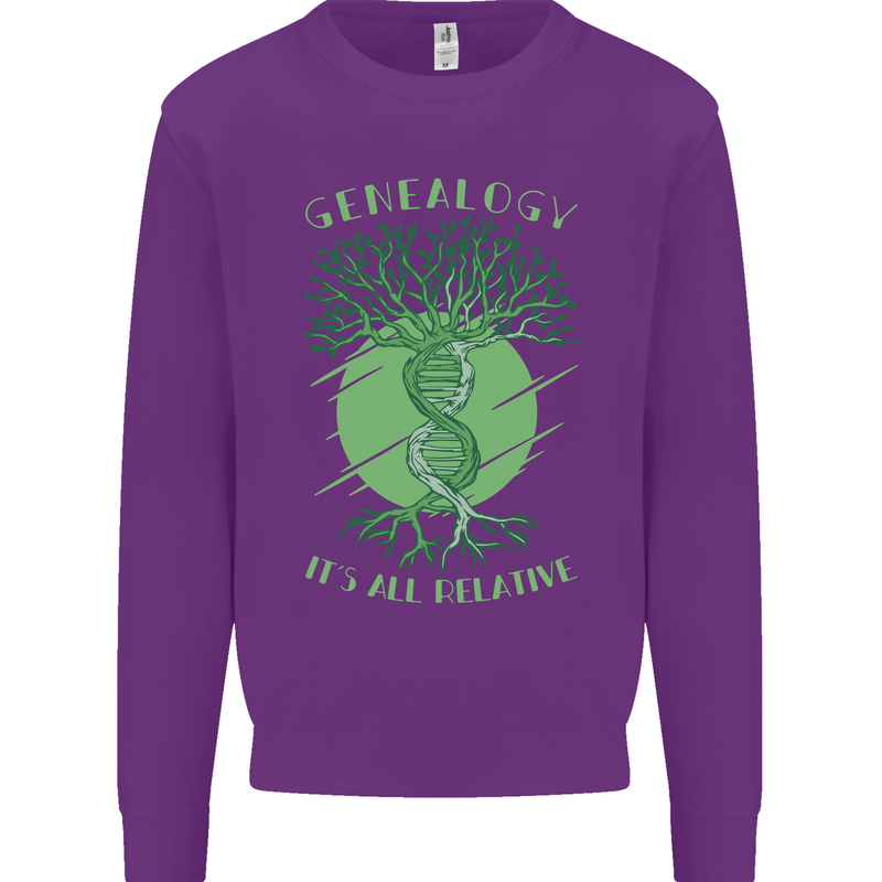 Genealogy Its All Relative Funny DNA Ancestry Kids Sweatshirt Jumper Purple