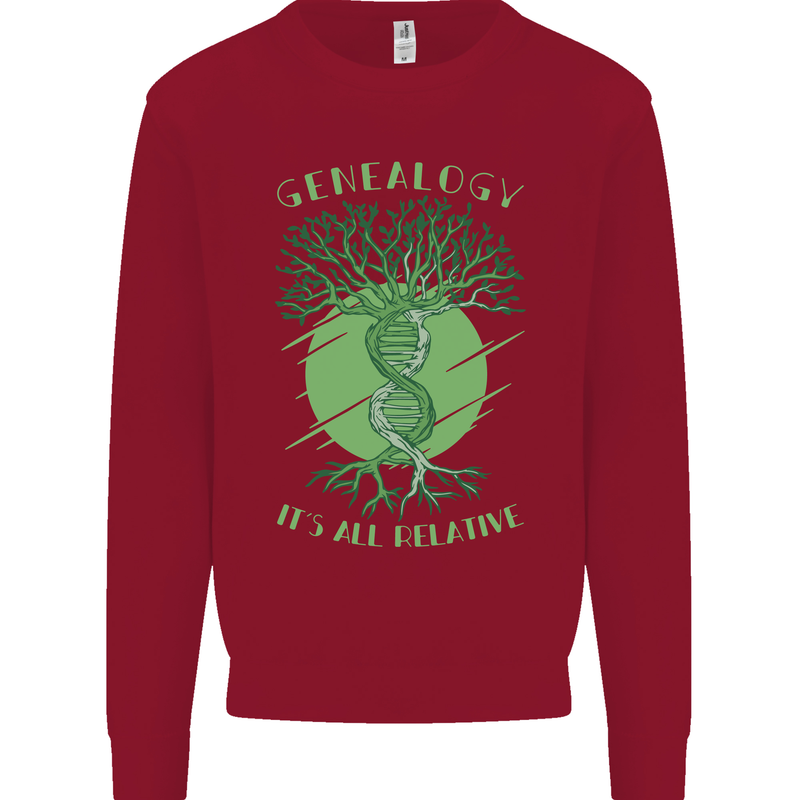 Genealogy Its All Relative Funny DNA Ancestry Kids Sweatshirt Jumper Red