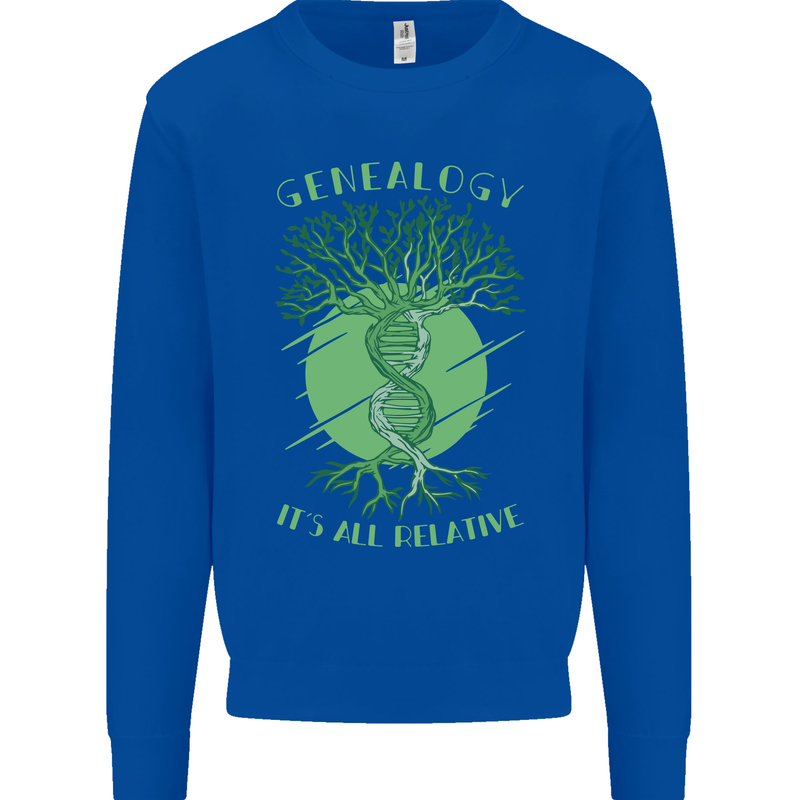 Genealogy Its All Relative Funny DNA Ancestry Kids Sweatshirt Jumper Royal Blue