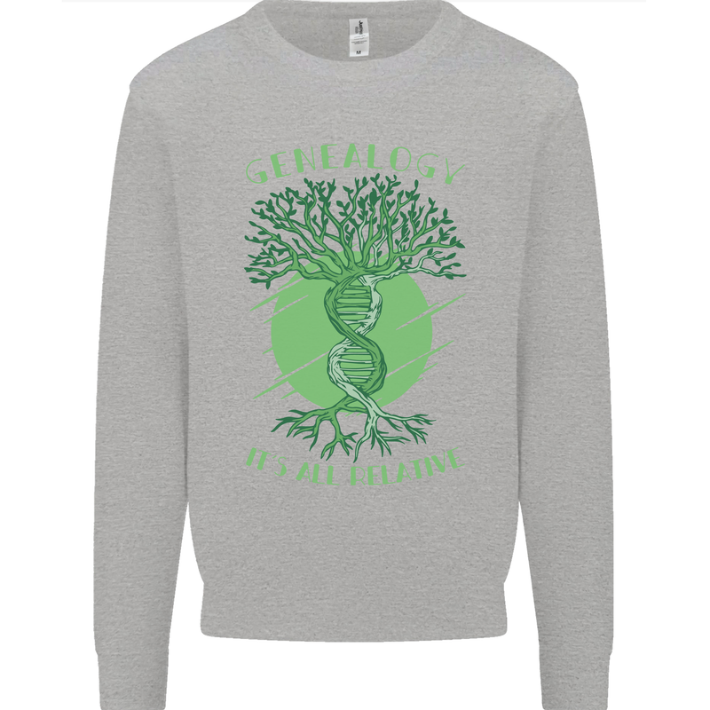 Genealogy Its All Relative Funny DNA Ancestry Kids Sweatshirt Jumper Sports Grey