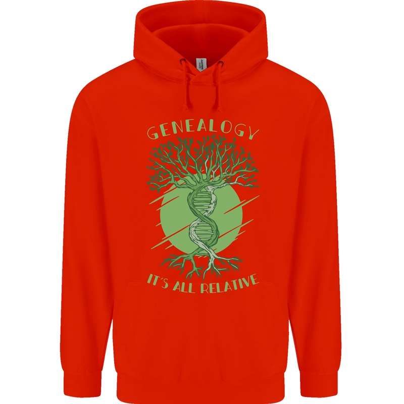Genealogy Its All Relative Funny DNA Ancestry Mens 80% Cotton Hoodie Bright Red