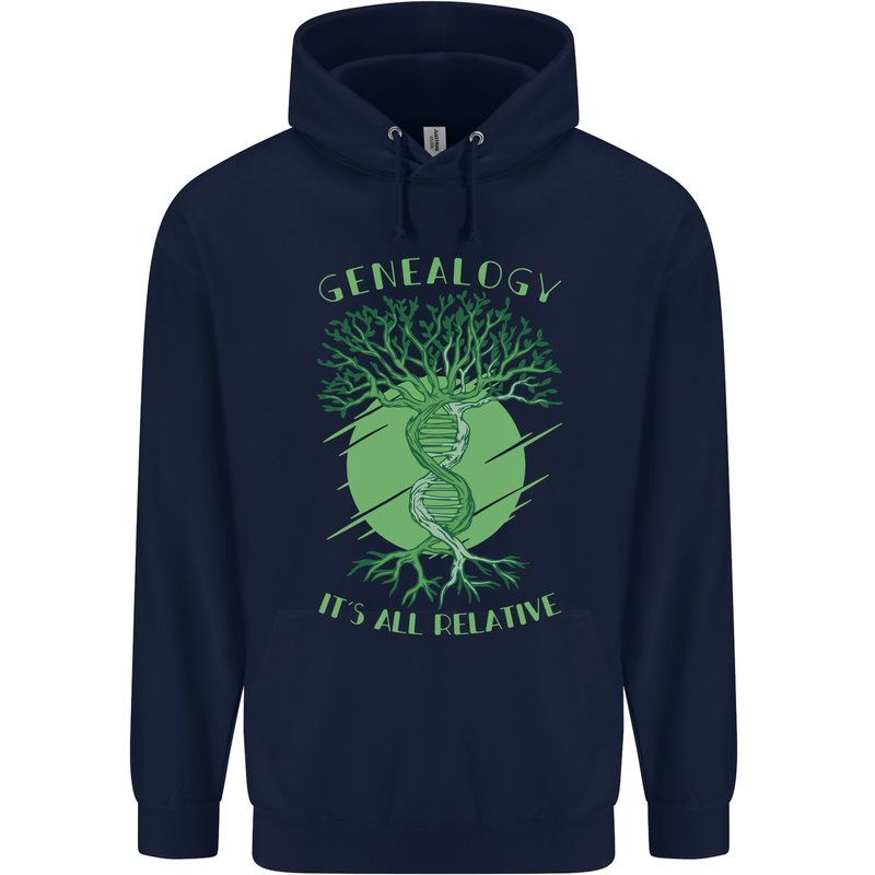 Genealogy Its All Relative Funny DNA Ancestry Mens 80% Cotton Hoodie Navy Blue