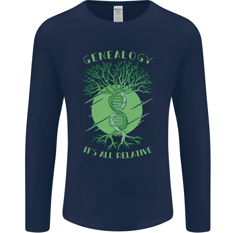 Genealogy Its All Relative Funny DNA Ancestry Mens Long Sleeve T-Shirt Navy Blue