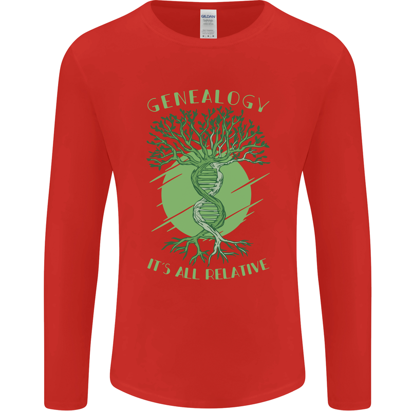 Genealogy Its All Relative Funny DNA Ancestry Mens Long Sleeve T-Shirt Red