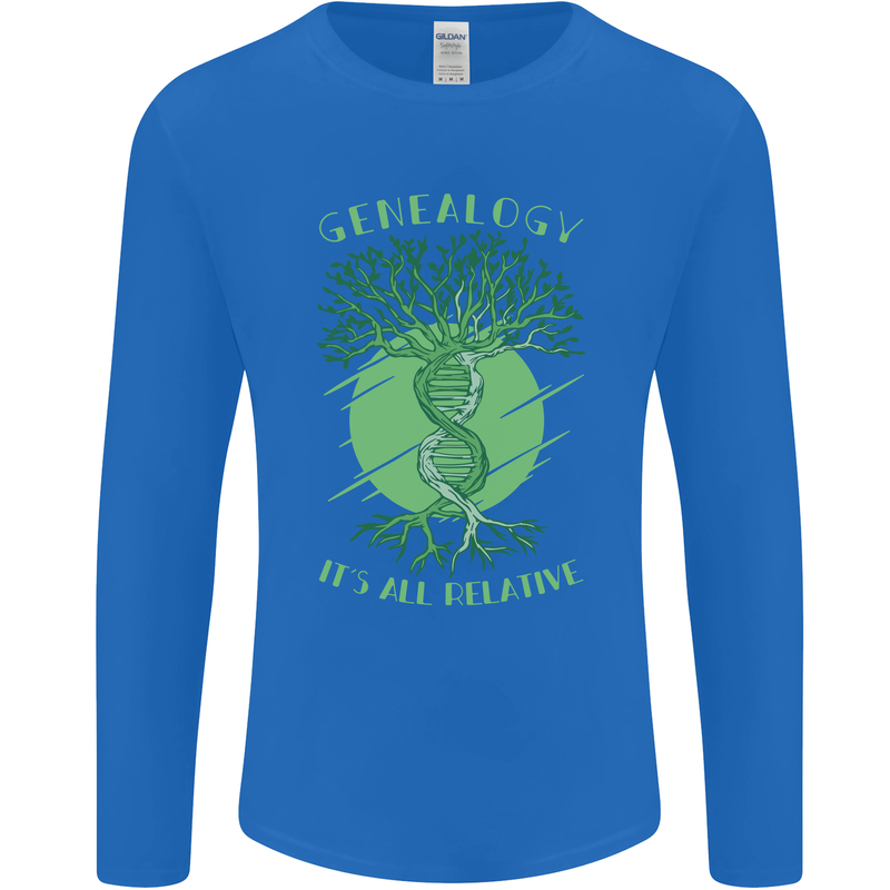 Genealogy Its All Relative Funny DNA Ancestry Mens Long Sleeve T-Shirt Royal Blue