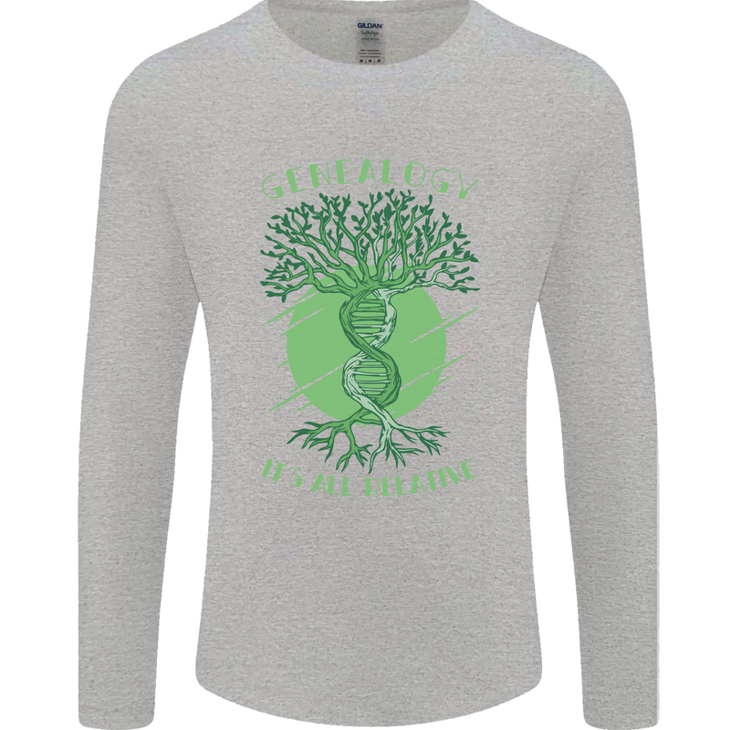 Genealogy Its All Relative Funny DNA Ancestry Mens Long Sleeve T-Shirt Sports Grey