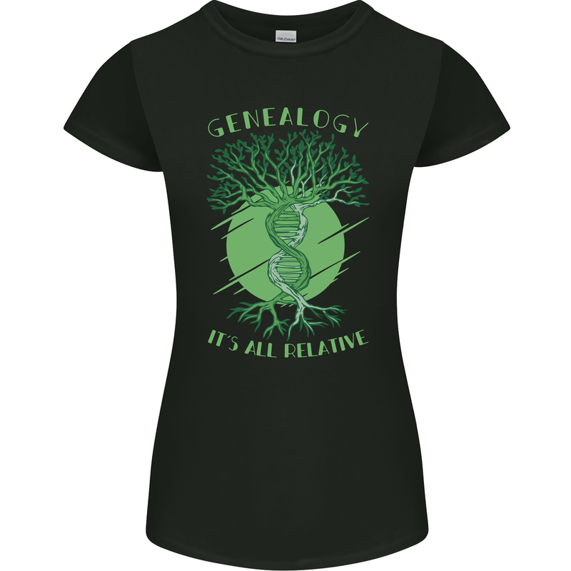 Genealogy Its All Relative Funny DNA Ancestry Womens Petite Cut T-Shirt Black