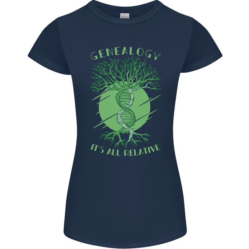 Genealogy Its All Relative Funny DNA Ancestry Womens Petite Cut T-Shirt Navy Blue
