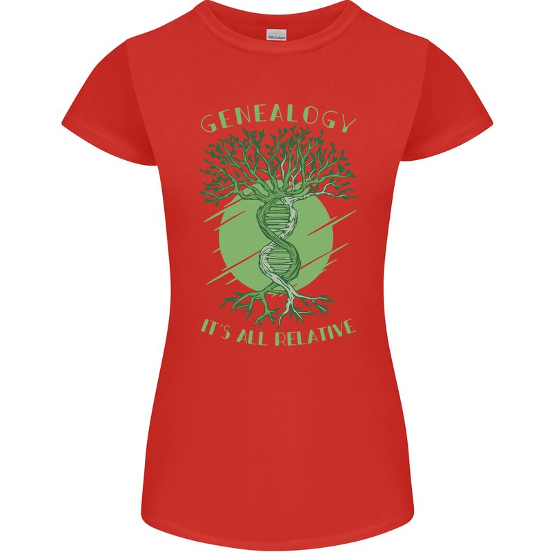Genealogy Its All Relative Funny DNA Ancestry Womens Petite Cut T-Shirt Red