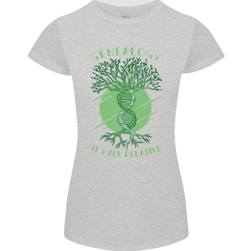 Genealogy Its All Relative Funny DNA Ancestry Womens Petite Cut T-Shirt Sports Grey