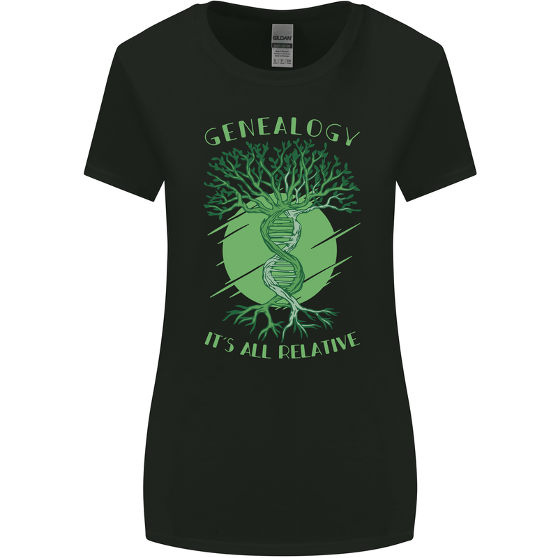 Genealogy Its All Relative Funny DNA Ancestry Womens Wider Cut T-Shirt Black