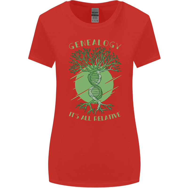 Genealogy Its All Relative Funny DNA Ancestry Womens Wider Cut T-Shirt Red