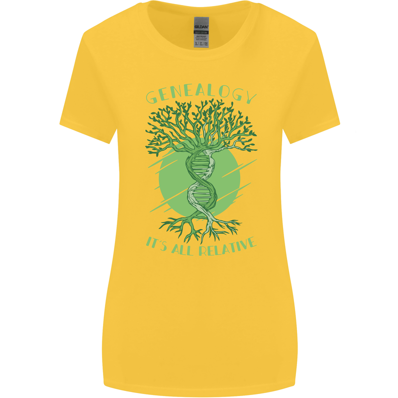 Genealogy Its All Relative Funny DNA Ancestry Womens Wider Cut T-Shirt Yellow