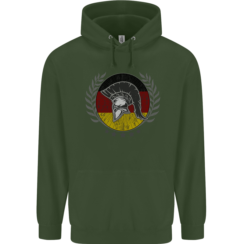 German Bodybuilding Flag Gym Training Spartan Childrens Kids Hoodie Forest Green