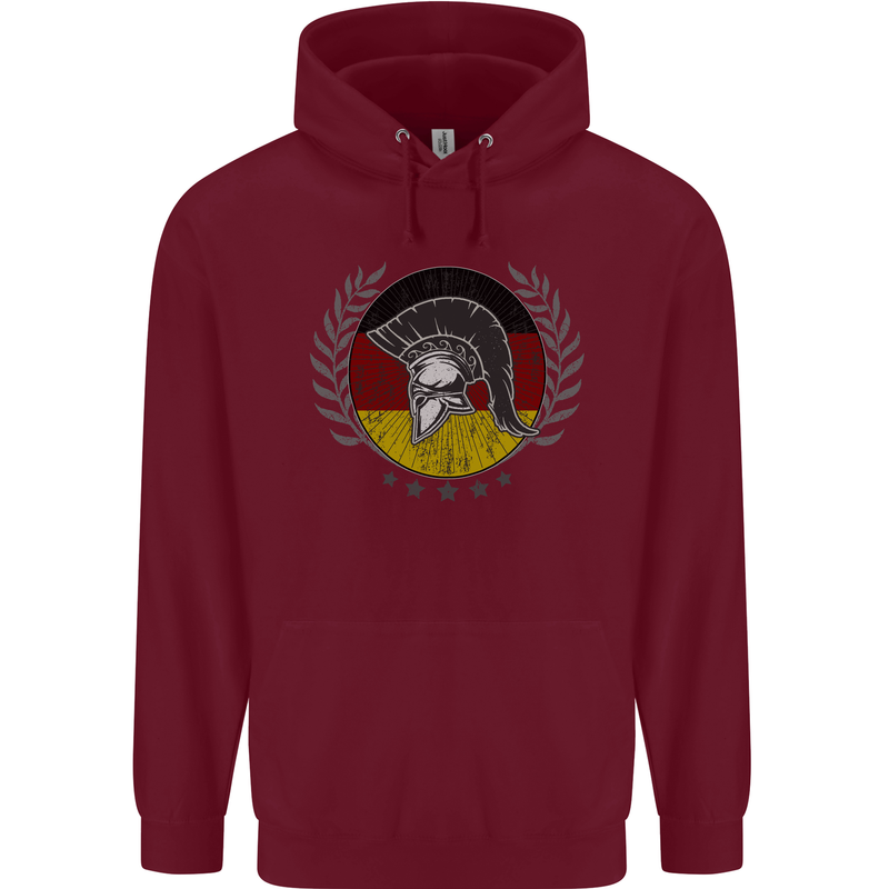German Bodybuilding Flag Gym Training Spartan Childrens Kids Hoodie Maroon