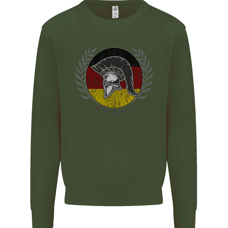 German Bodybuilding Flag Gym Training Spartan Kids Sweatshirt Jumper Forest Green
