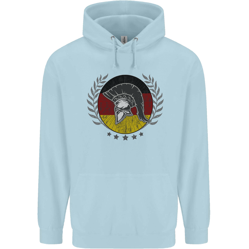German Bodybuilding Flag Gym Training Spartan Mens 80% Cotton Hoodie Light Blue