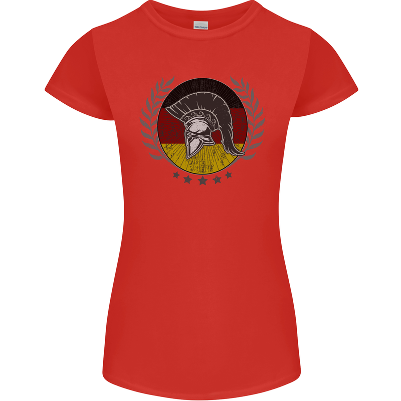 German Bodybuilding Flag Gym Training Spartan Womens Petite Cut T-Shirt Red