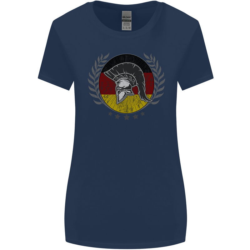 German Bodybuilding Flag Gym Training Spartan Womens Wider Cut T-Shirt Navy Blue