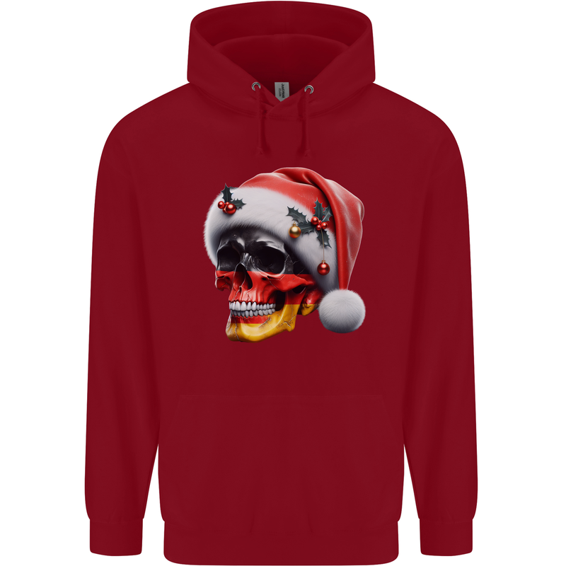 German Christmas Skull Xmas Germany Flag Mens 80% Cotton Hoodie Red