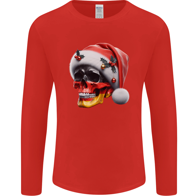 German Christmas Skull Xmas Germany Flag Mens Long Sleeve T-Shirt Red