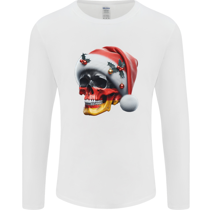 German Christmas Skull Xmas Germany Flag Mens Long Sleeve T-Shirt White