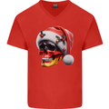 German Christmas Skull Xmas Germany Flag Mens V-Neck Cotton T-Shirt Red
