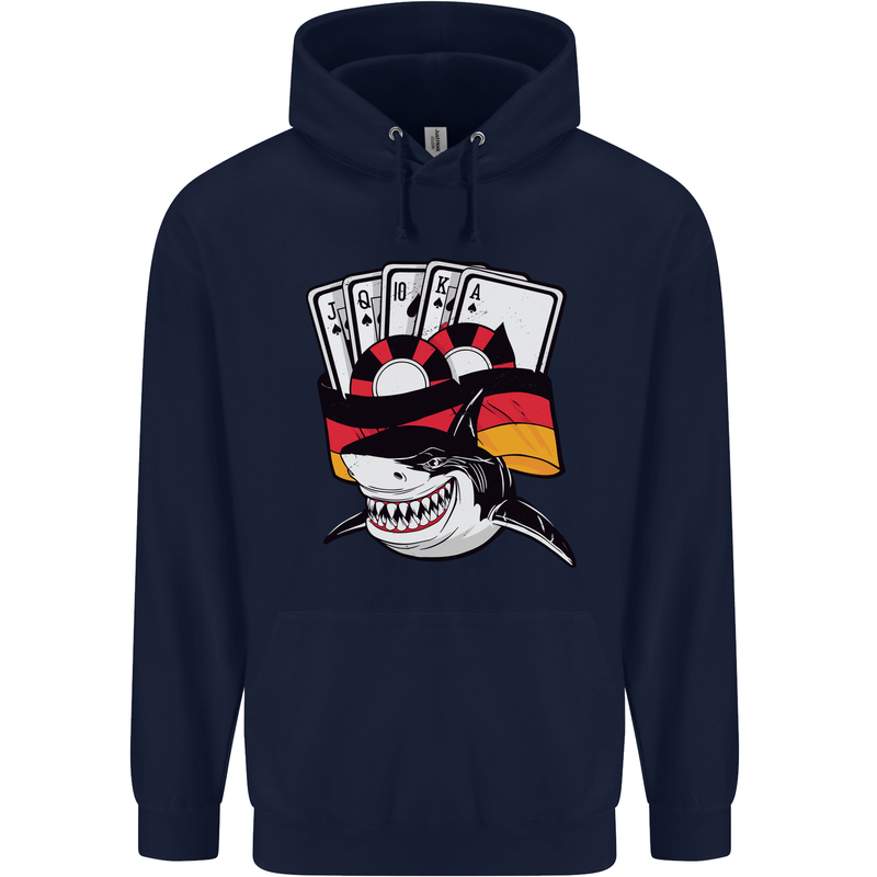 German Poker Shark Mens 80% Cotton Hoodie Navy Blue