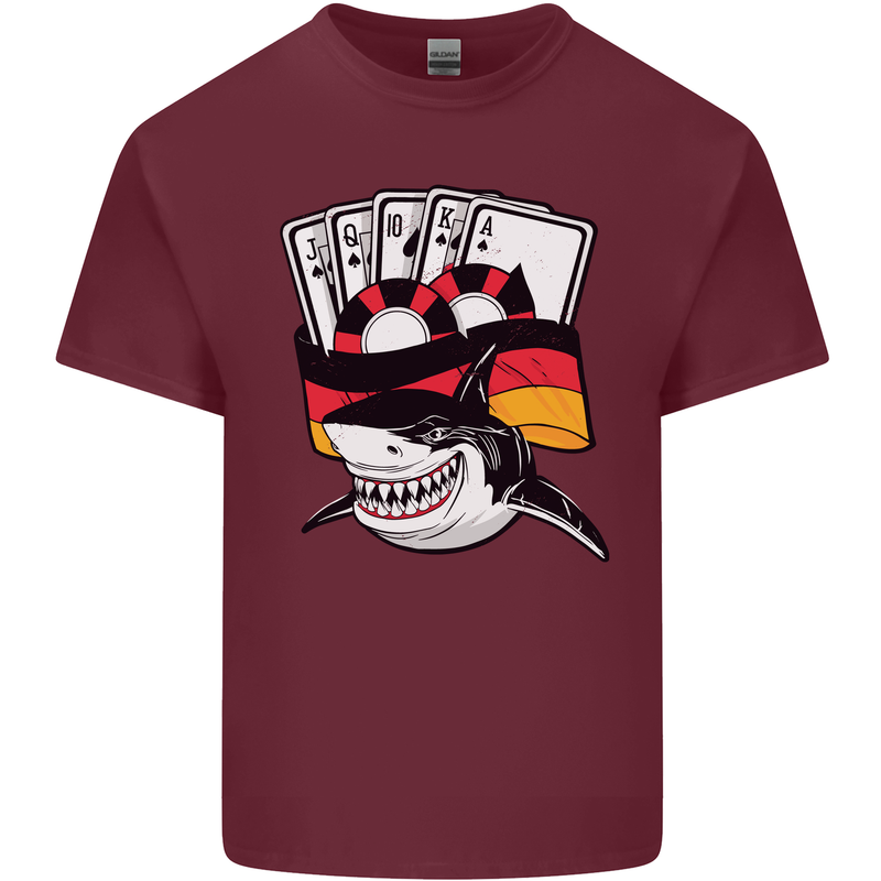 German Poker Shark Mens Cotton T-Shirt Tee Top Maroon