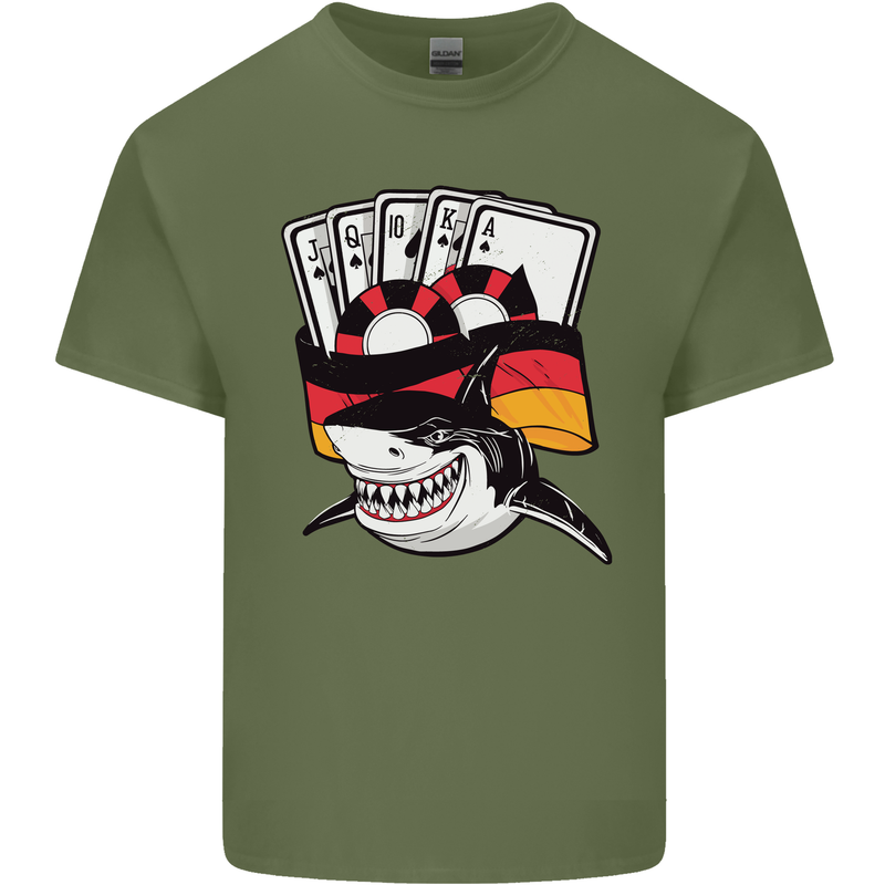 German Poker Shark Mens Cotton T-Shirt Tee Top Military Green