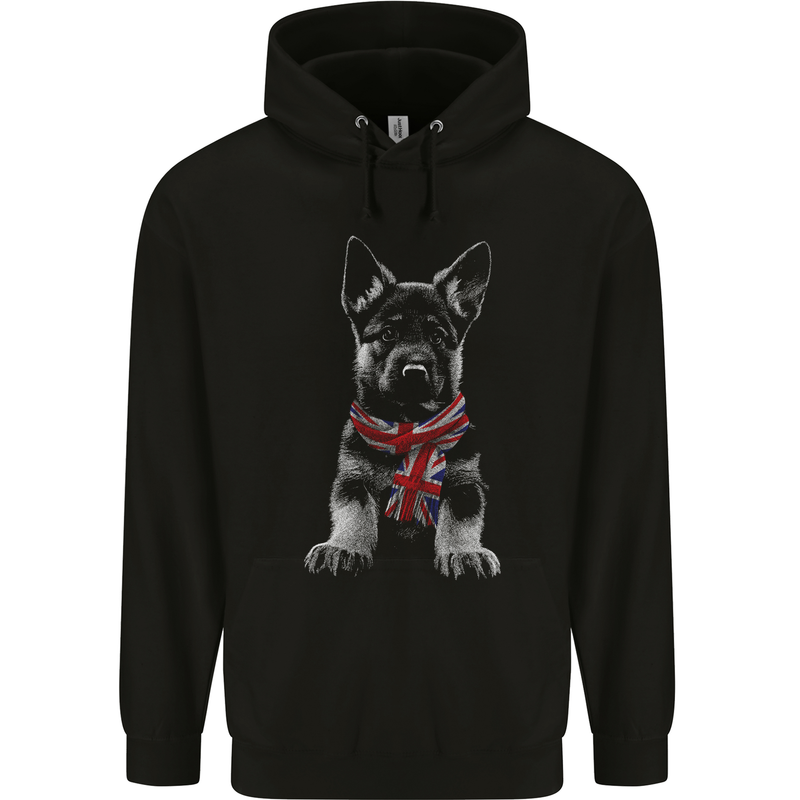 German Shepherd Union Jack Scarf Alsatian Mens 80% Cotton Hoodie Black